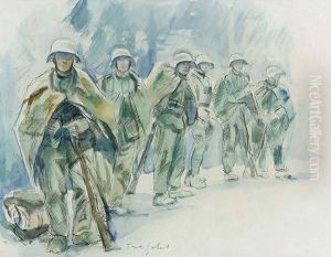 Soldatentrupp Bei Einem Halt. by Friedrich Eduard Traffelet