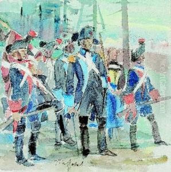 Historische Szene Mit Offizieren Am Waldrand. - view 1
