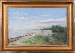 Strand Med Flicka, Signerad H J Trafvenfelt 1903 by Hjalmar Trafvenfeldt