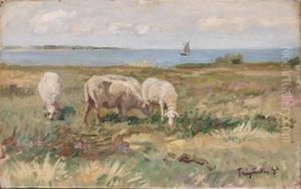 Kustlandskap Med Betande Far - view 1