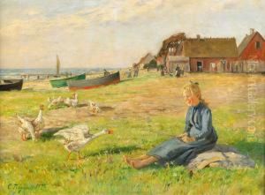 Fransk Fiskeby Med Flicka Och Gass I Forgrunden by Carl Tragardh