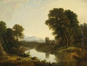A River Landscape With A Goatherd And His Goats In The Foreground And Ruins Beyond