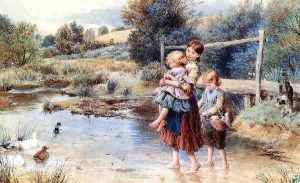 Children Paddling in a Stream by Trevor Fowler
