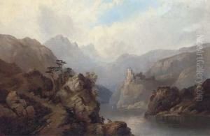 Figures In A Loch Landscape by Edward Train
