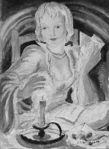 "junge Frau Mit Brief". Aquarell
 Uber Bleistift. Sign. Und Dat. 24. Min. Besch. Ba: 59 X 43 Cm.
 Rahmen