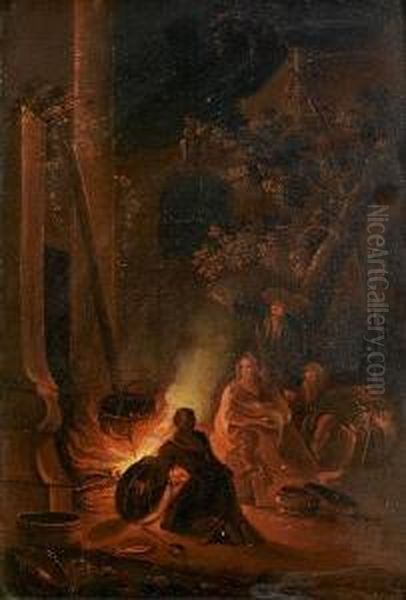 Figures Seated Before A Campfire - view 1