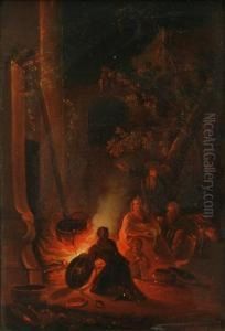 Figures Around A Campfire by Johann Georg Trautmann