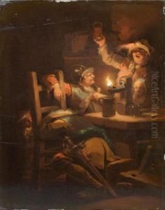 Gesellschaft In Einer Schenke. by Johann Georg Trautmann