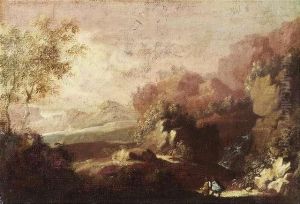 A Mountainous Landscape With Travellers by Johann Georg Trautmann