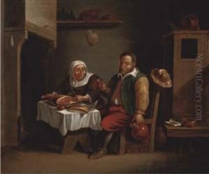 A Peasant Couple Seated At A Table Having A Meal