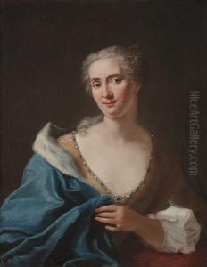 Portrait Of A Lady, Half-length, In A Golddress With A Blue Fur-lined Wrap by Gaspare Traversi