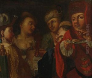 An Elegant Company Around A Table by Gaspare Traversi