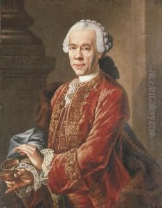 Portrait Of A Gentleman, 
Traditionally Thought To Be Count Camillo Graf Van Marcolini, 
Three-quarter-length, In A Red Jacket Holding A Gold Snuff Box
