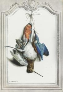 Jagdstuck Mit Dompfaff, Eisvogel Und Schnepfe. by Edouard Travies