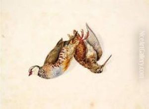Trophee De Chasse : Becasse Et Perdrix. by Edouard Travies