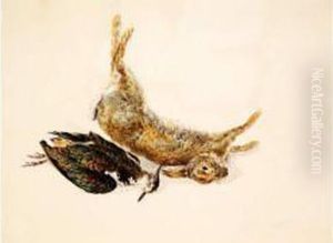 Trophee De Chasse : Lievre Et Oiseau. by Edouard Travies