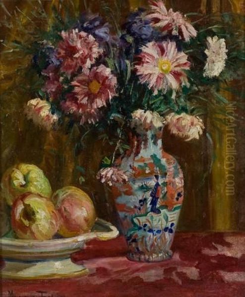 Stilleben Mit Blumen Und Apfeln - view 1