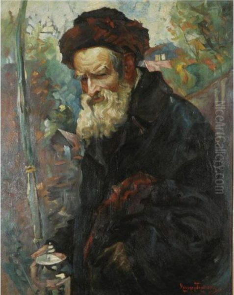 Rabbi With Lulav And Etrog Container - view 1