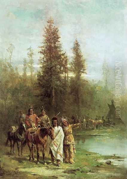 Indians by a River Bank - view 1