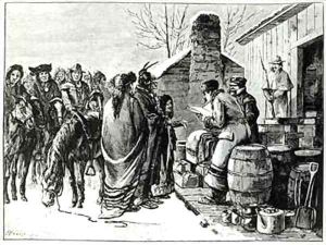 Reservation Indians receving rations from government agents by Paul Frenzeny