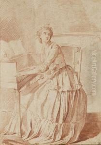 A Young Woman Seated At A Harpsichord by Louis Rolland Trinquesse