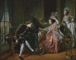 An Interior With Two Ladies And A Gentleman by Louis Rolland Trinquesse