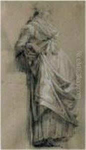 Pierre Noire Rehaussee A La Craie Blanche Sur Papier Beige by Louis Rolland Trinquesse