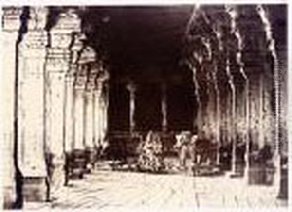 Wooden Horse, Bovine Nandi, And
Elephant: Three Vahanas (mounts) Of Hindu Deities In The Outer Prakarum
(corridor) Of The Temple Of The God Sundareshvara, Minakshi Temple,
Madura, Between December 1857 And April 1858 - view 1