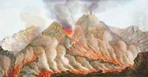 Crater of Mount Vesuvius from an original drawing executed at the scene in 1756 by Pietro Fabris