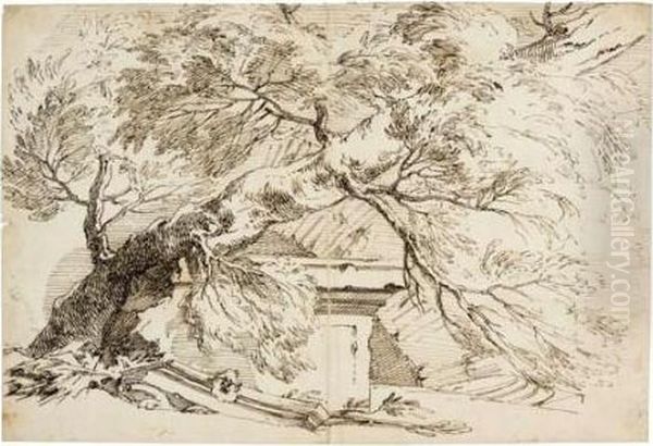 Study Of A Tree And Architectural Remains - view 1