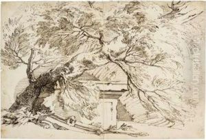Study Of A Tree And Architectural Remains by Paul Troger