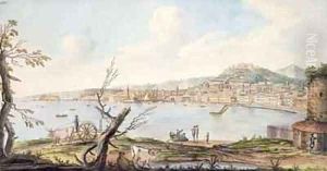 Bay of Naples from sea shore near the Maddalena Bridge by Pietro Fabris