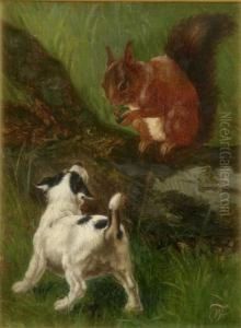 Terrier And A Red Squirrel by William Henry Hamilton Trood