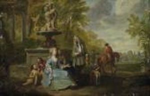 Gallant Scene By The Fountain In The Park by Cornelis Troost