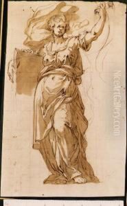 A Draped Figure Holding A Book And A Scroll
