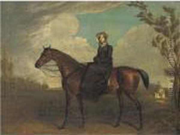 A Lady Riding Sidesaddle On A Chestnut Horse - view 1