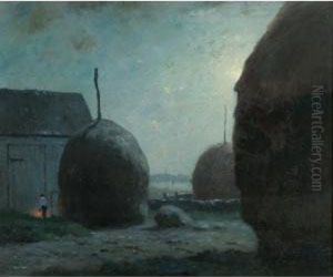 Newbury Haystacks In Moonlight by Dwight William Tryon