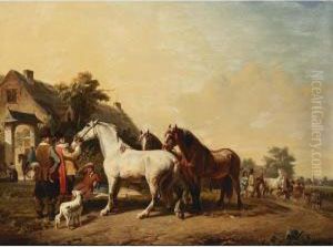 The Inspection At The Horse Fair. by Edmond Jean Baptiste Tschaggeny