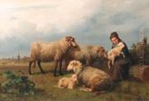 The Newborn Lamb by Edmond Jean Baptiste Tschaggeny