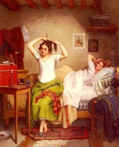 In The Bedroom by Jean Augustin Franquelin