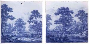 Two plaques with a landscape c. 1690 by Frederik van Frytom