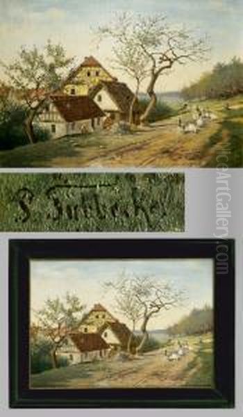 "sommerliche Dorflandschaft" Mit Personen Und Federvieh - view 1