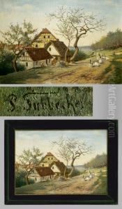 "sommerliche Dorflandschaft" Mit Personen Und Federvieh by Paul Wilhelm Tubbecke