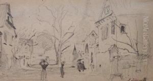 Dorfstrasse; Dorfstrasse Mit Dorfbach Vor Dem Gebirge by Paul Wilhelm Tubbecke