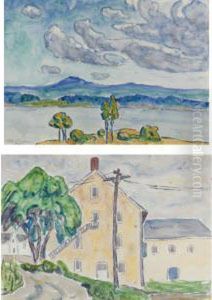 Landscape With Lake And
Mountains And Landscape With House And Tree: A Pair Of Watercolors by Allen Tucker