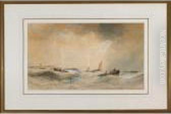 Shipping And Open Boats In Stormy Seas - view 1