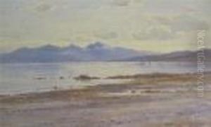 Beach Scene With Boats And Hills Beyond by Edward Tucker