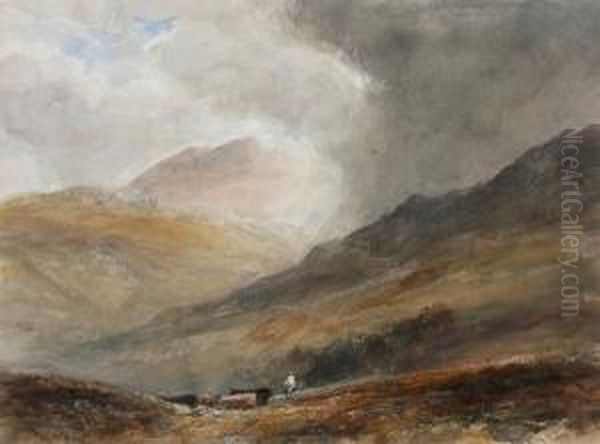 Drover And Cattle In A Mountain Landscape - view 1