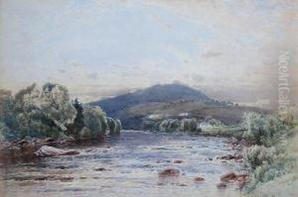 River Landscape With Houses On A Hillside - view 1