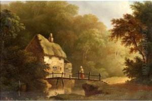 Footbridge On The Teign by John Wallace Tucker